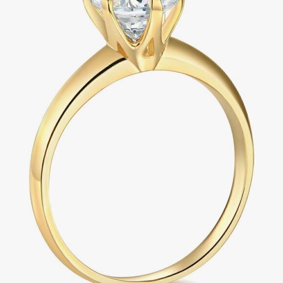 14k Yellow Gold SOLID Wedding Engagement Ring | Ring Real Gold | CZ Stone | - Picture 4 of 9